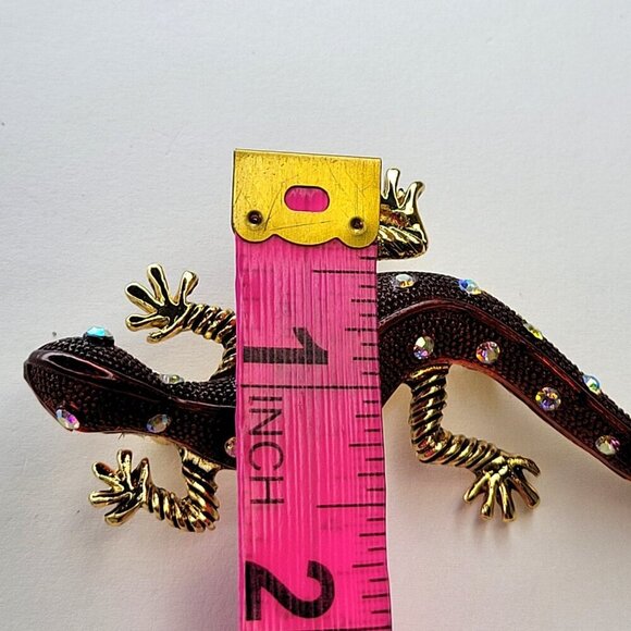 Gold Tone Lucite Aurora Crystal Lizard/Gecko Pin/Brooch - Picture 9 of 14